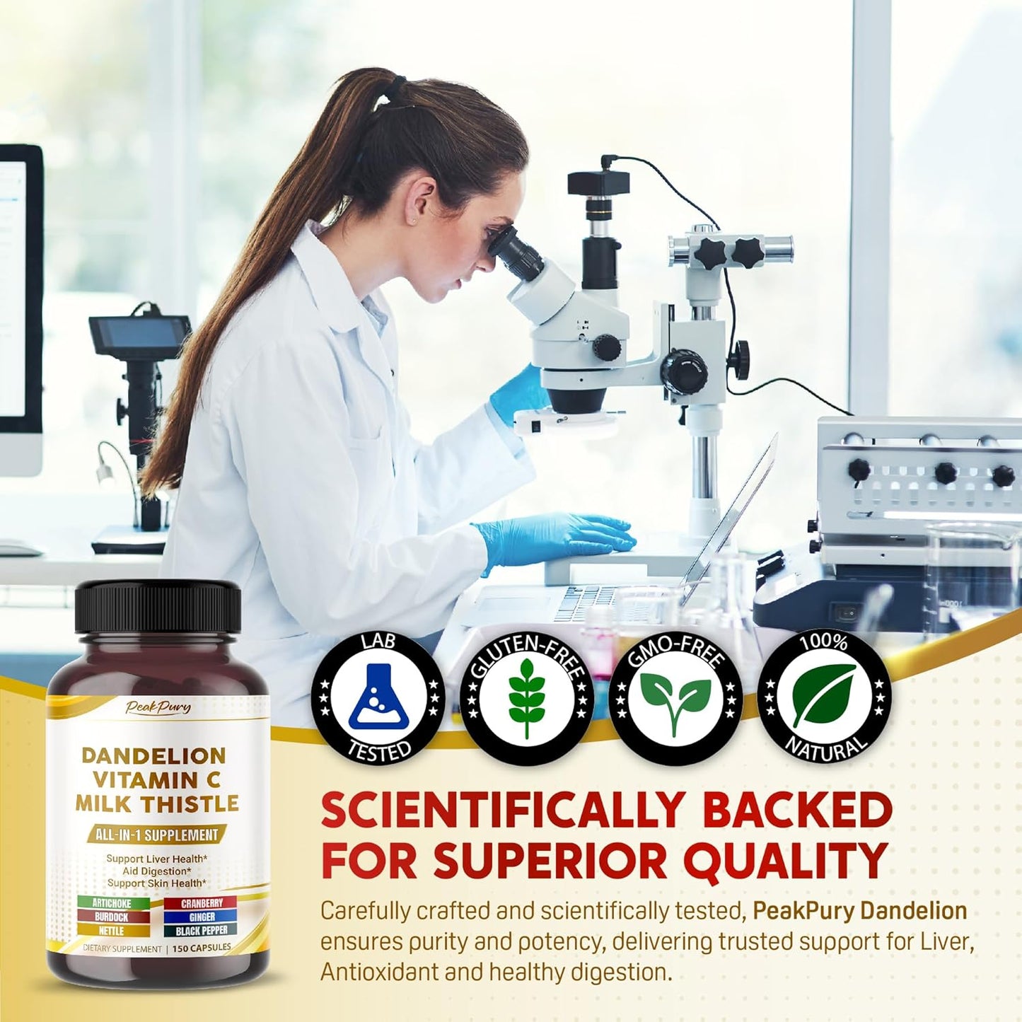 Ultra Dandelion with Milk Thistle & Vitamin C Artichoke - All-in-1 Supplement for Liver Health, Digestion & Skin Support - Made in The USA - 150 Capsules