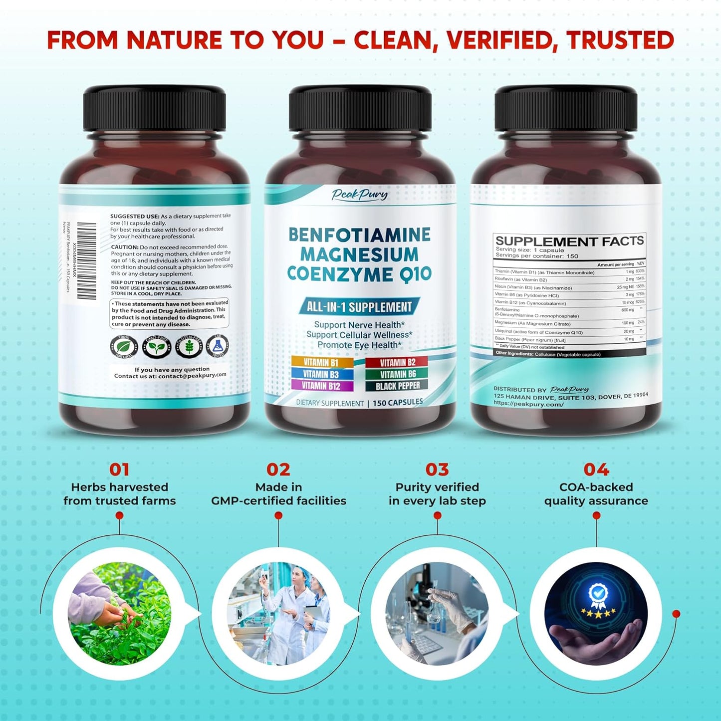 Benfotiamine with Magnesium & Coenzyme Q10 - Supports Nerve Health, Cellular Wellness & Eye Health - Made in The USA- 150 Capsules