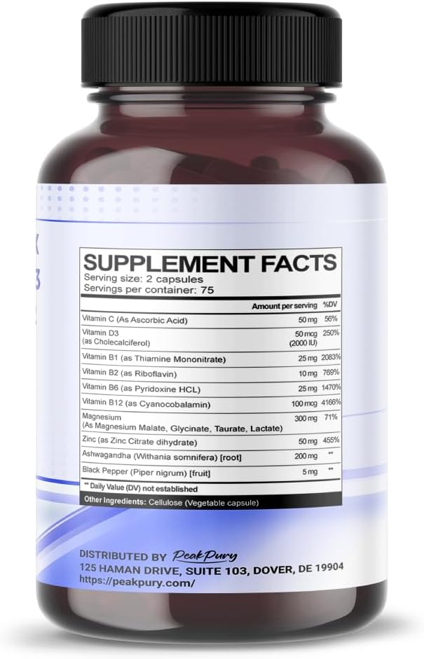 Magnesium Complex with 5-HTP, Ashwagandha, Saffron & Chamomile – Relaxation & Mood Support – 150 Capsules – Made in USA