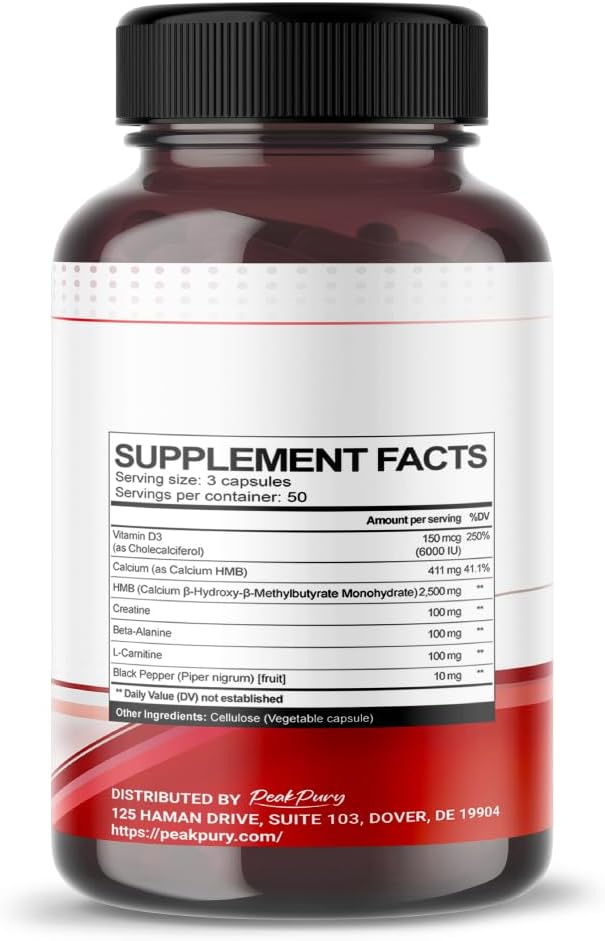 HMB 3000 mg with Vitamin D3, Creatine, L-Carnitine & Beta-Alanine – All-in-One Daily Support for Strength & Active Wellness – 150 Capsules – Made in USA