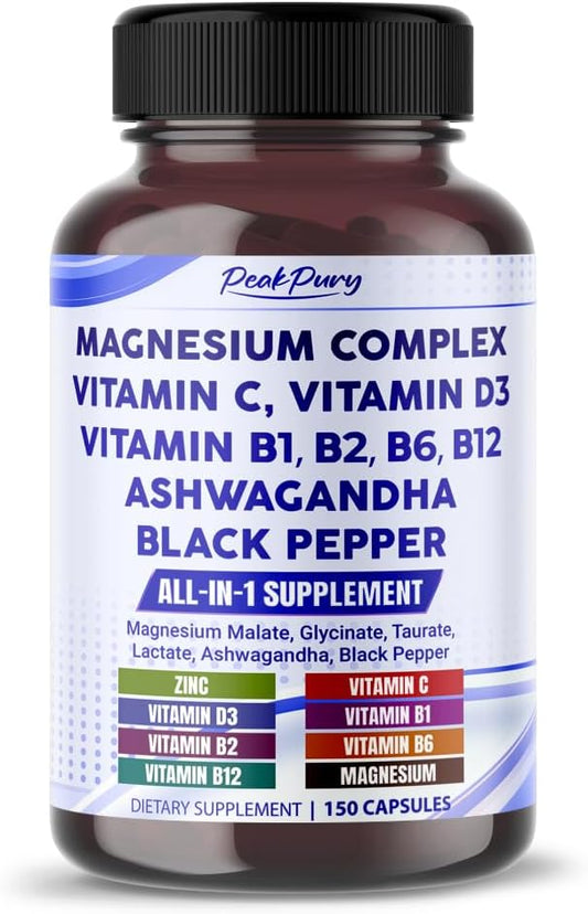 Magnesium Complex with 5-HTP, Ashwagandha, Saffron & Chamomile – Relaxation & Mood Support – 150 Capsules – Made in USA