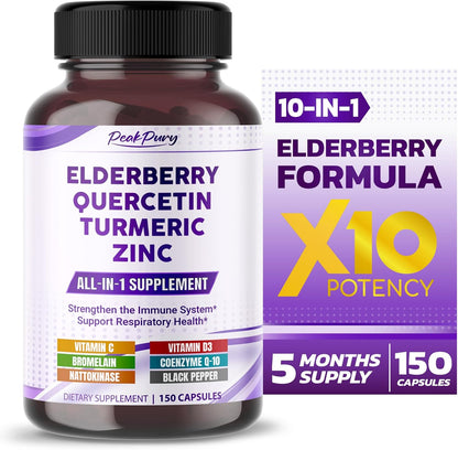 Elderberry Quercetin Turmeric Zinc - Support The Immune System, Respiratory Health - Made in The USA