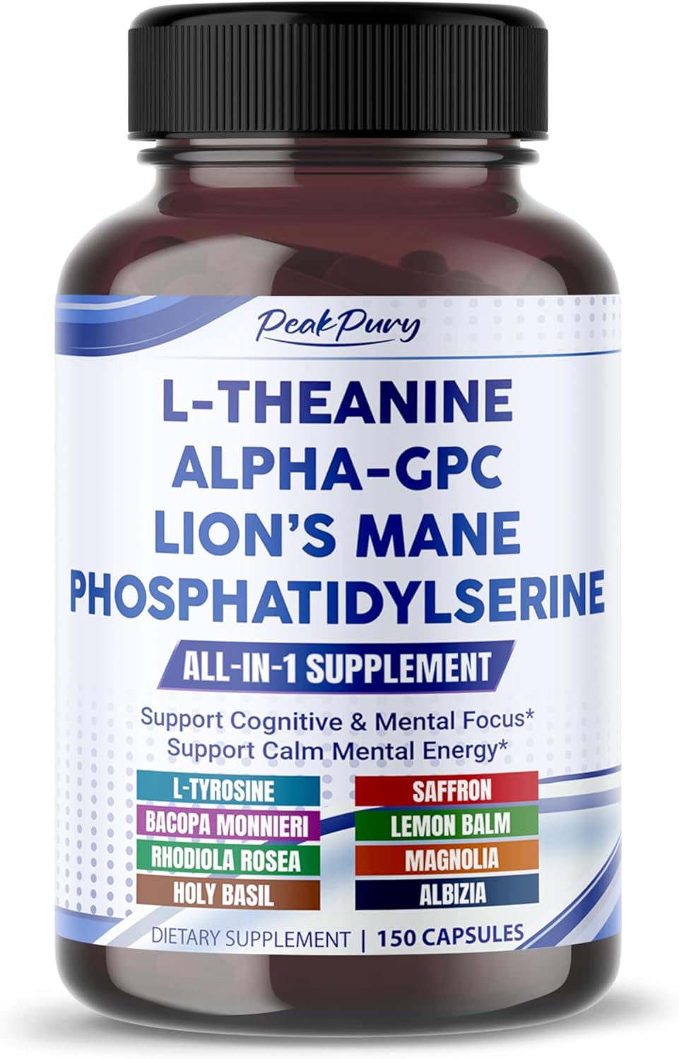Premium L-Theanine, Alpha-GPC, Lion’s Mane & Phosphatidylserine – Cognitive & Mental Focus Support Supplement – Made in The USA – 150 Capsules