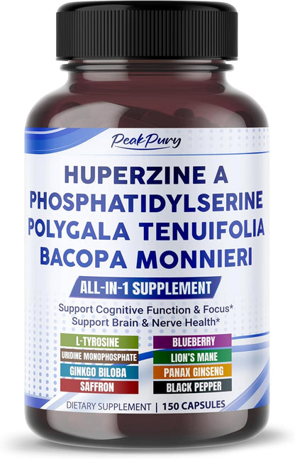Premium All-in-1 with Huperzine A, Phosphatidylserine, Polygala & Bacopa – 150 Capsules – Made in USA – Non-GMO & Gluten-Free*