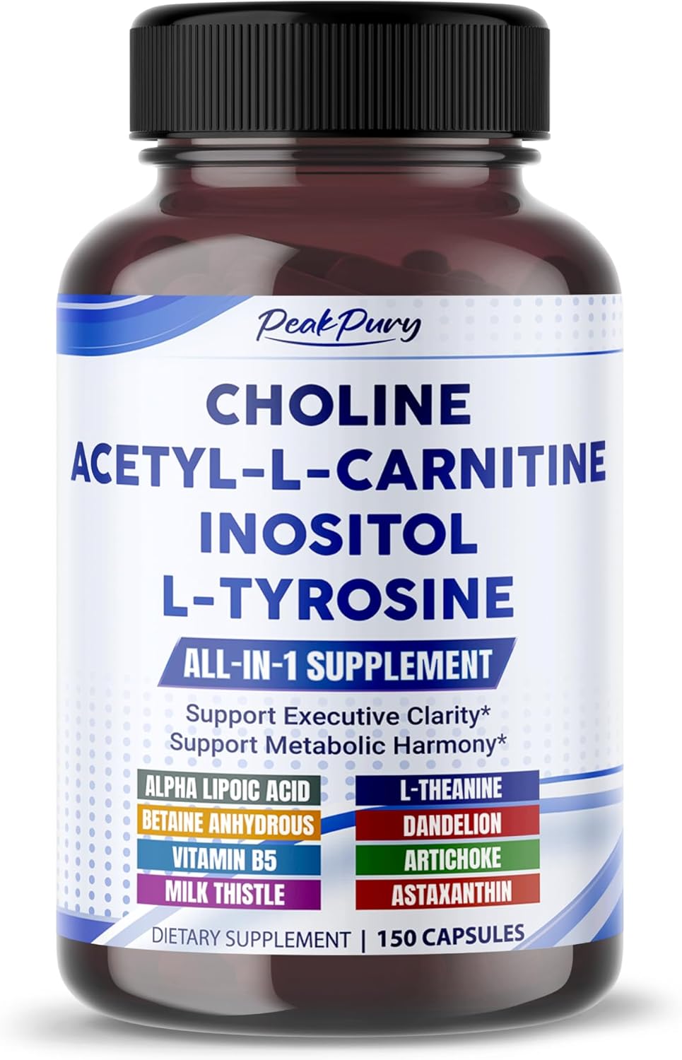 Ultra Choline, Acetyl-L-Carnitine, Inositol & L-Tyrosine – Daily Supplement for Executive Focus & Metabolic Harmony – Made in The USA – 150 Capsules