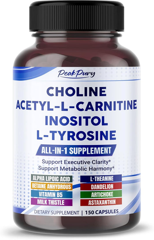 Ultra Choline, Acetyl-L-Carnitine, Inositol & L-Tyrosine – Daily Supplement for Executive Focus & Metabolic Harmony – Made in The USA – 150 Capsules