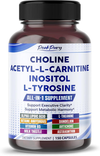 Ultra Choline, Acetyl-L-Carnitine, Inositol & L-Tyrosine – Daily Supplement for Executive Focus & Metabolic Harmony – Made in The USA – 150 Capsules