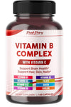Ultra Vitamin B Complex with Vitamin C – Supports Brain Health & Promotes Healthy Hair, Skin, and Nails – High Potency B1, B2, B3, Folate, B12, Biotin, B5 & Choline - Made in The USA