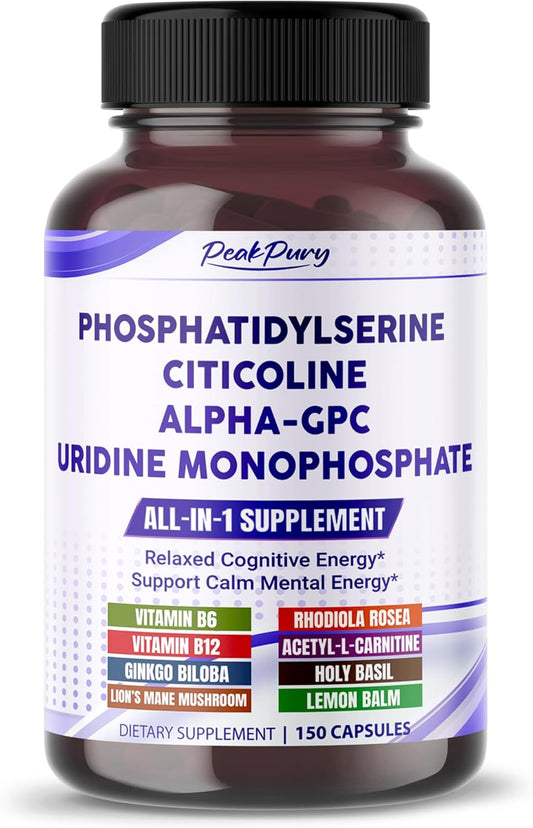 All-in-1 Phosphatidylserine, Citicoline, Alpha-GPC & Uridine Supplement – Supports Mental Clarity, Brain Energy & Cognitive Wellness – Made in The USA – 150 Capsules