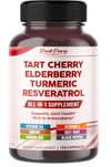 Tart Cherry Elderberry Turmeric Resveratrol - Rich in Antioxidants, Support Joint Health - Made in The USA