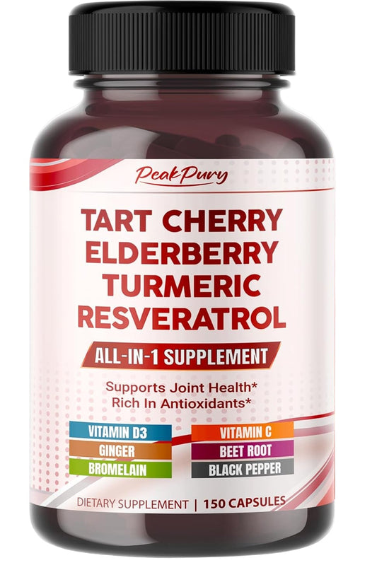 Tart Cherry Elderberry Turmeric Resveratrol - Rich in Antioxidants, Support Joint Health - Made in The USA