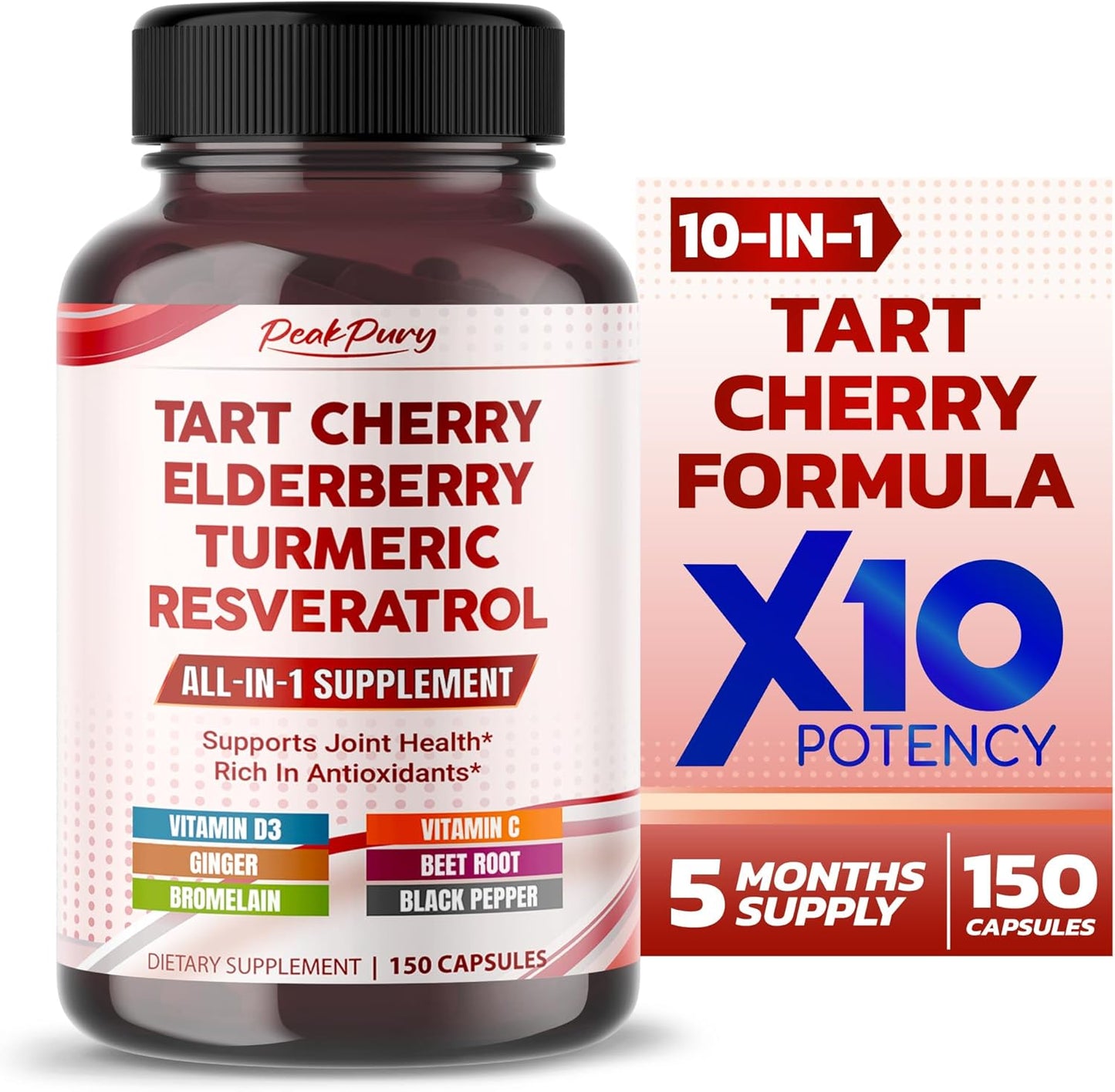 Tart Cherry Elderberry Turmeric Resveratrol - Rich in Antioxidants, Support Joint Health - Made in The USA