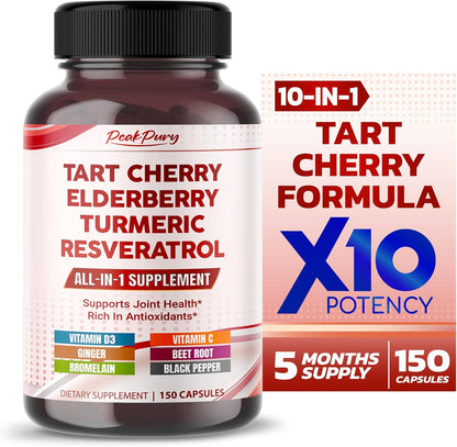 Tart Cherry Elderberry Turmeric Resveratrol - Rich in Antioxidants, Support Joint Health - Made in The USA