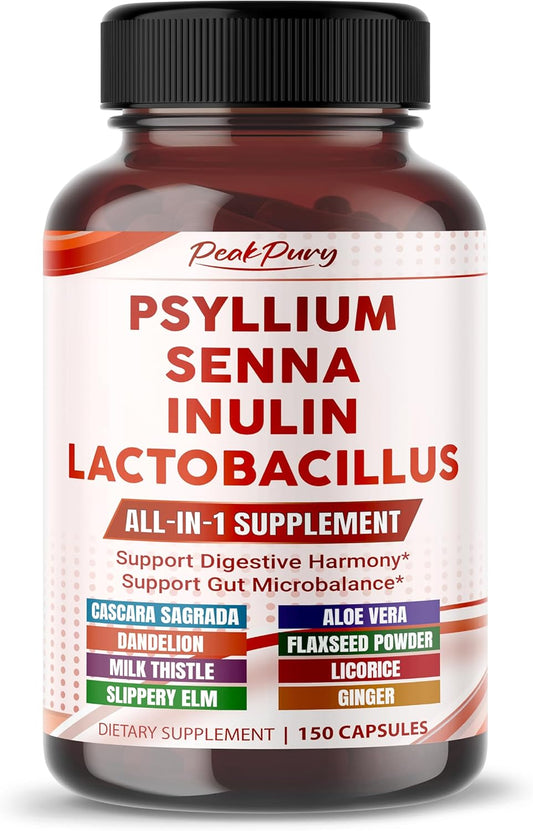 All-in-1 Psyllium, Senna, Inulin & Probiotic Supplement – Supports Digestive Harmony & Gut Microbalance – Made in The USA – 150 Capsules