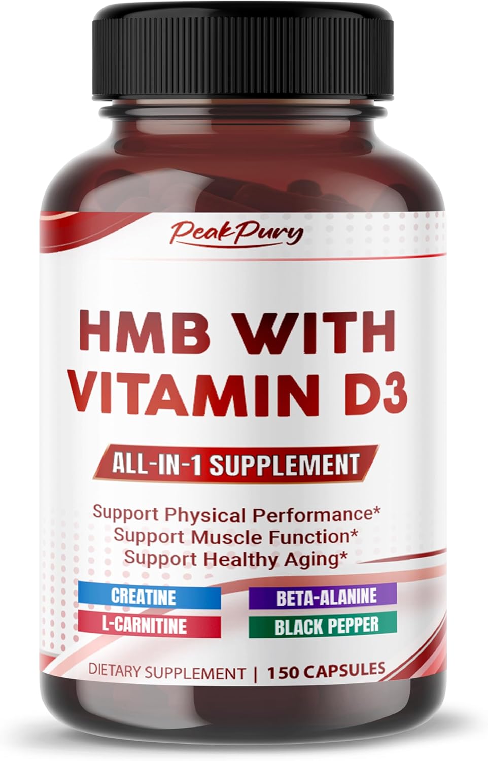 HMB 3000 mg with Vitamin D3, Creatine, L-Carnitine & Beta-Alanine – All-in-One Daily Support for Strength & Active Wellness – 150 Capsules – Made in USA