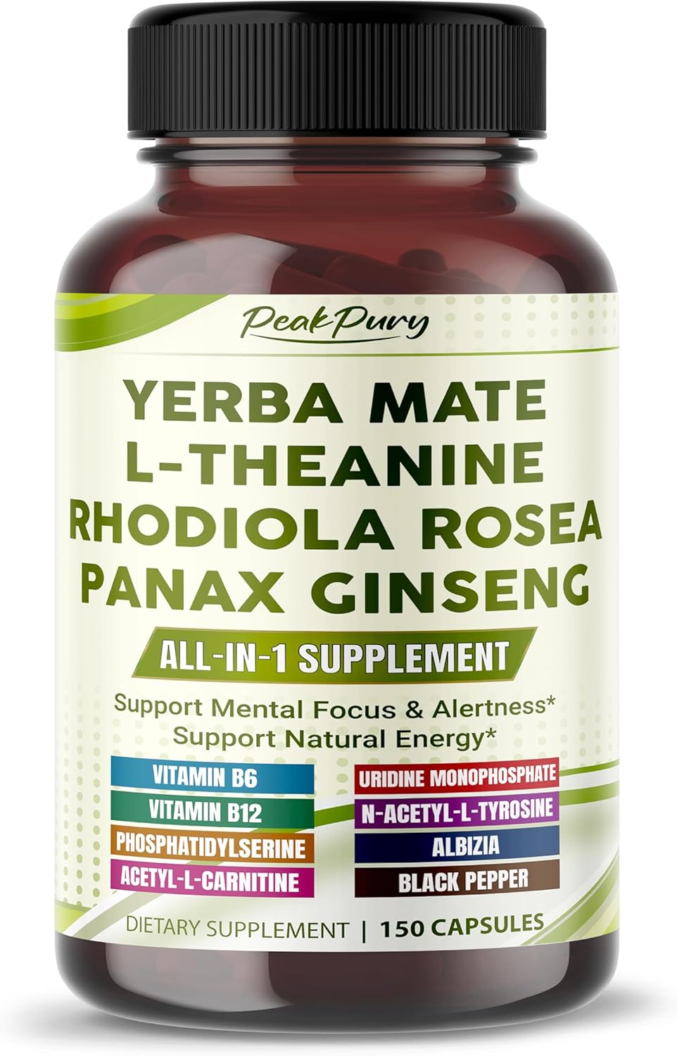 Ultra All-in-1 Yerba Mate, L-Theanine, Rhodiola & Panax Ginseng – Supports Mental Focus & Natural Energy – Made in The USA – 150 Capsules