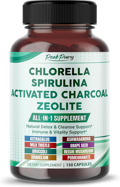 Ultra All-in-1 Chlorella, Spirulina, Activated Charcoal & Zeolite – Natural Detox, Immune & Vitality Support – Made in The USA – 150 Capsules