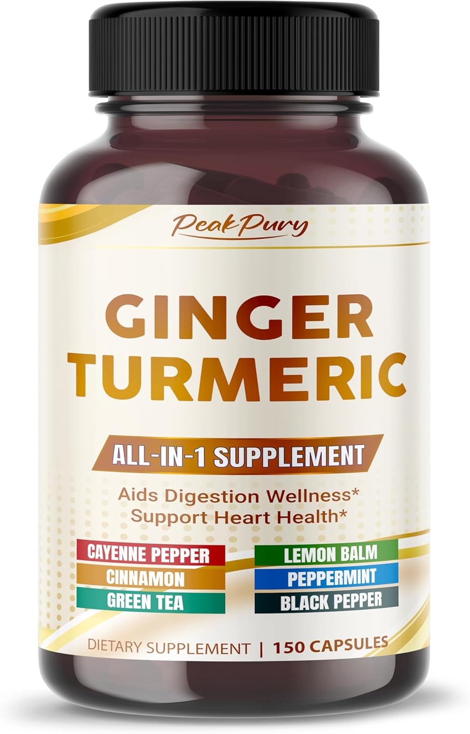 Ultra Ginger & Turmeric Aids Digestion & Supports Heart Health – Includes Cayenne Pepper, Lemon Balm, Cinnamon, Peppermint, Green Tea - Made in The USA- 150 Capsules