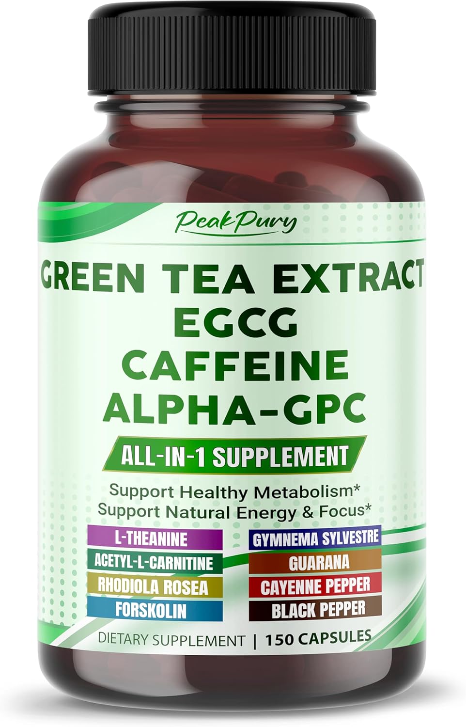 Ultra Green Tea, EGCG, Caffeine & Alpha-GPC – Natural Energy, Focus & Metabolism Support – Made in The USA – 150 Capsules