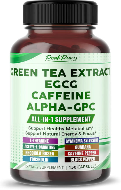 Ultra Green Tea, EGCG, Caffeine & Alpha-GPC – Natural Energy, Focus & Metabolism Support – Made in The USA – 150 Capsules
