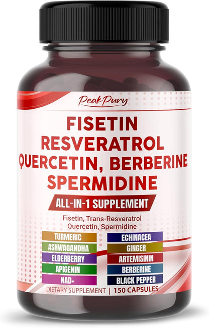 Fisetin Resveratrol Quercetin Elderberry, Echinacea Ashwagandha Turmeric Ginger - Made in USA
