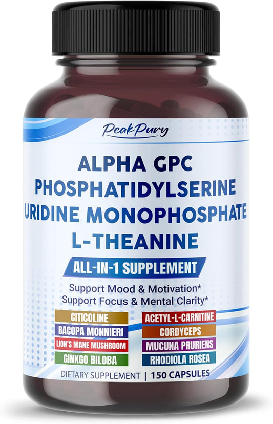 Ultra Alpha GPC, Phosphatidylserine, Uridine & L-Theanine – Nootropic Supplement for Mood, Focus & Mental Clarity – Made in The USA – 150 Capsules