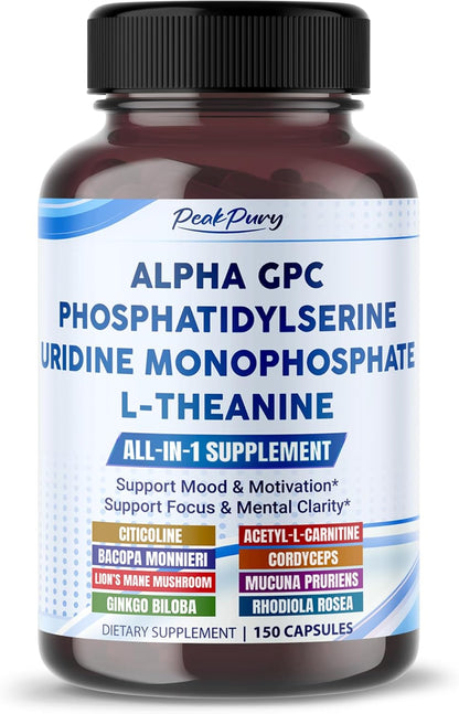 Ultra Alpha GPC, Phosphatidylserine, Uridine & L-Theanine – Nootropic Supplement for Mood, Focus & Mental Clarity – Made in The USA – 150 Capsules
