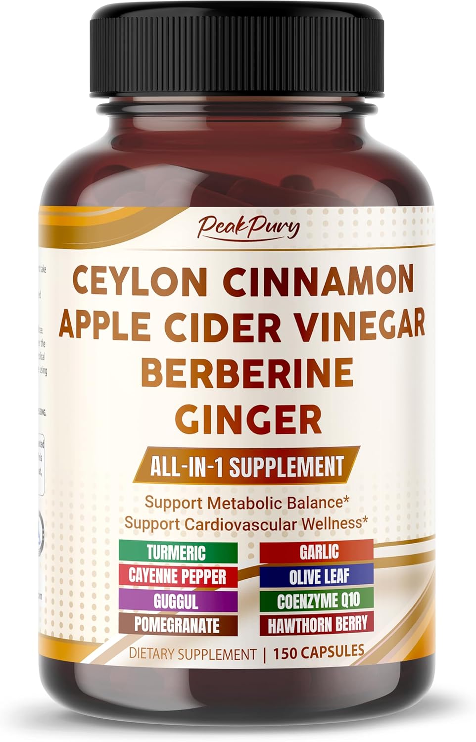 Ultra All-in-1 Ceylon Cinnamon, Apple Cider Vinegar, Berberine & Ginger – Supports Metabolic Balance & Heart Wellness – Made in The USA – 150 Capsules