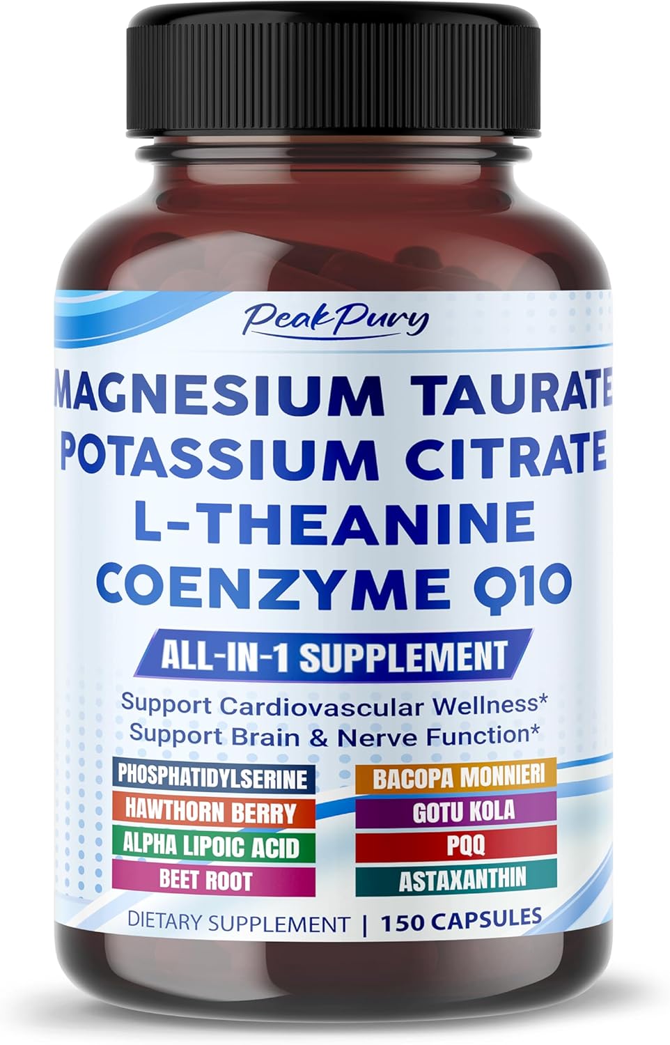 Ultra Magnesium Taurate, Potassium Citrate, L-Theanine & CoQ10 – All-in-1 Supplement for Heart, Brain & Nerve Support – Made in The USA – 150 Capsules