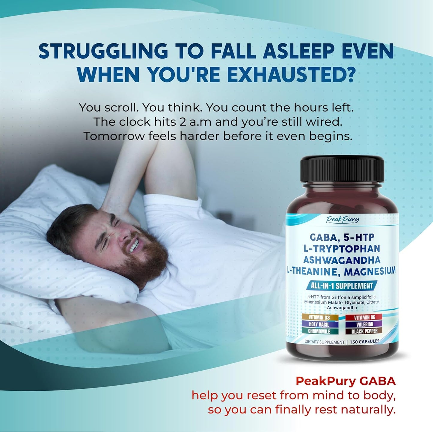 GABA, 5-HTP L-Tryptophan Ashwagandha Chamomile L-Theanine Magnesium - Made in USA