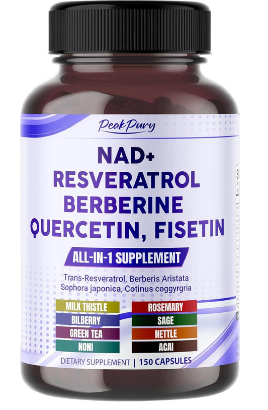 NAD+ Trans-Resveratrol Berberine Quercetin Fisetin Milk Thistle - Made in USA