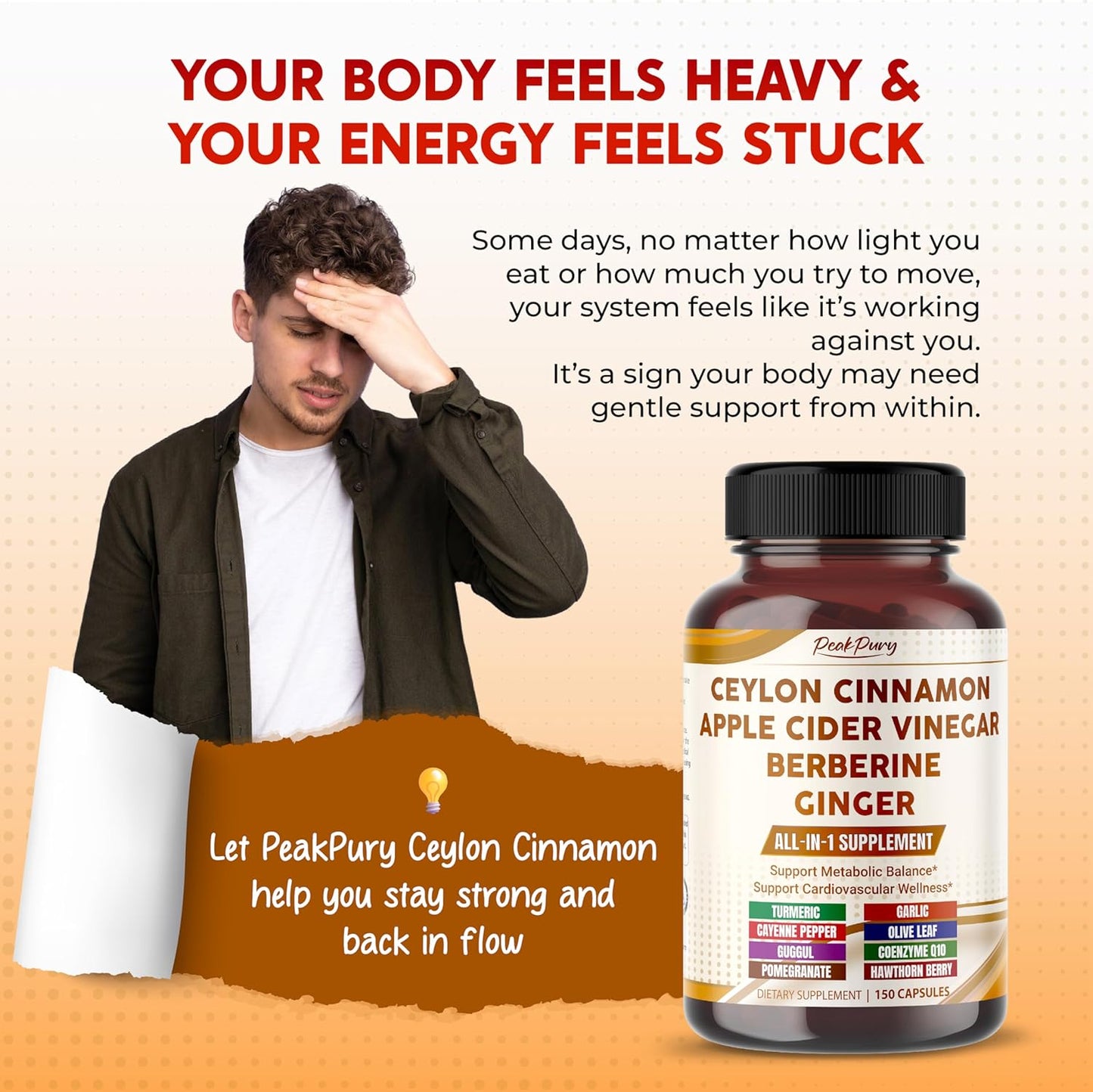 Ultra All-in-1 Ceylon Cinnamon, Apple Cider Vinegar, Berberine & Ginger – Supports Metabolic Balance & Heart Wellness – Made in The USA – 150 Capsules