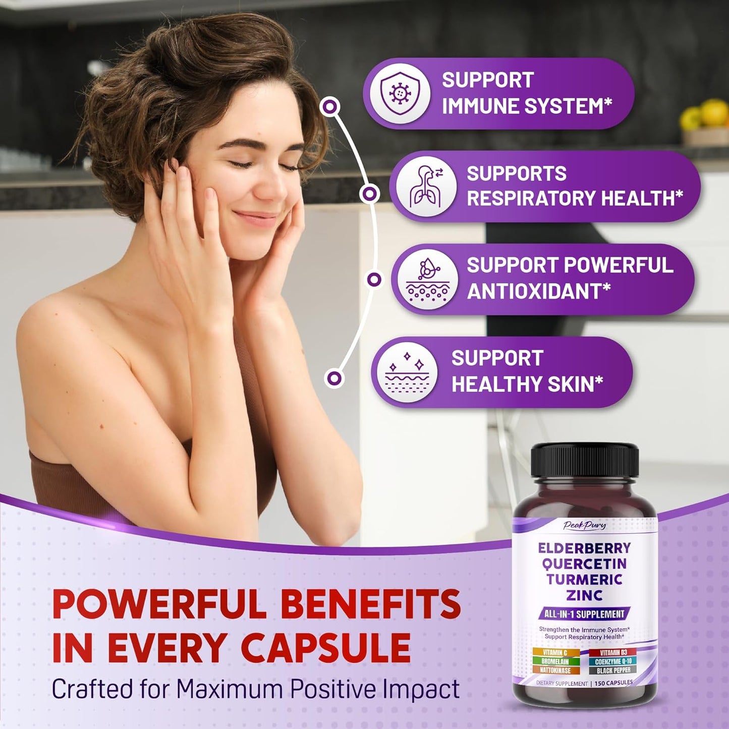 Elderberry Quercetin Turmeric Zinc - Support The Immune System, Respiratory Health - Made in The USA
