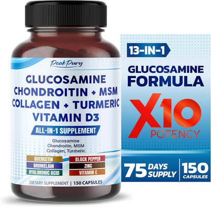 Glucosamine Chondroitin MSM Collagen Turmeric - Joint Health Support- Made in USA