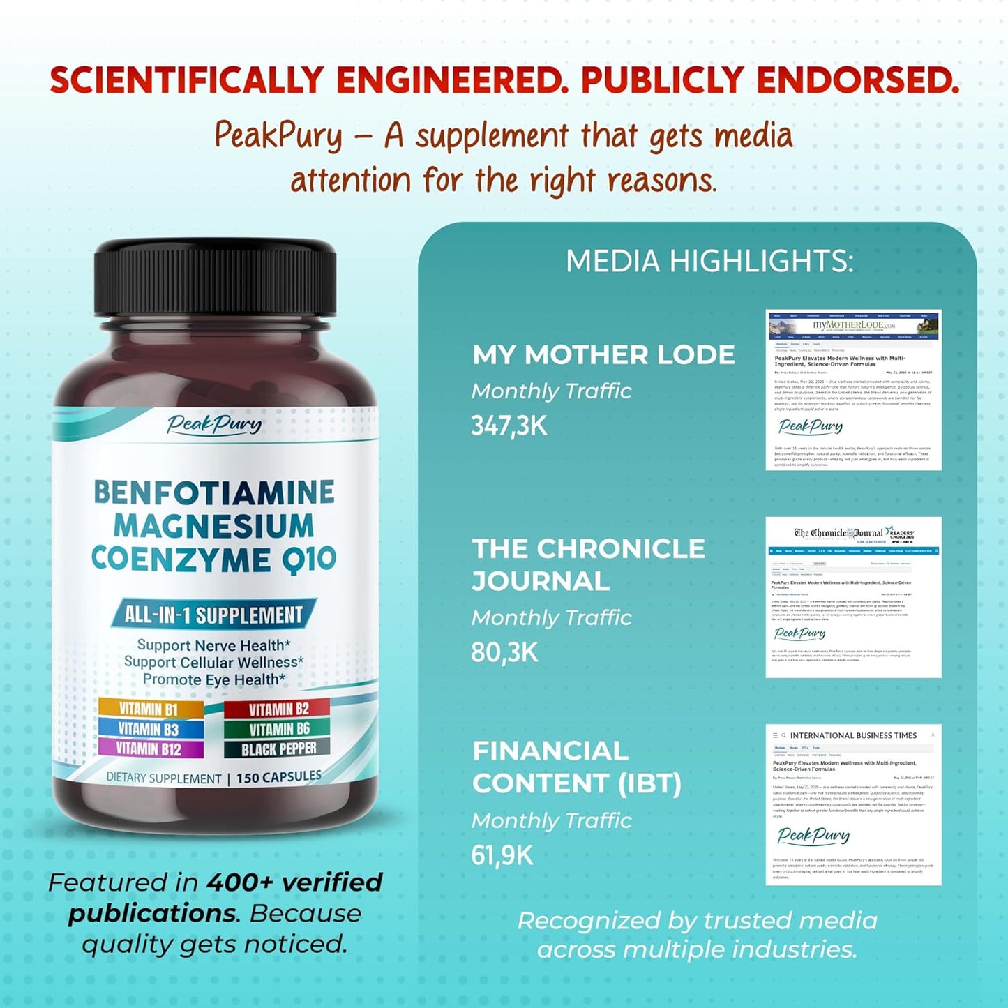 Benfotiamine with Magnesium & Coenzyme Q10 - Supports Nerve Health, Cellular Wellness & Eye Health - Made in The USA- 150 Capsules