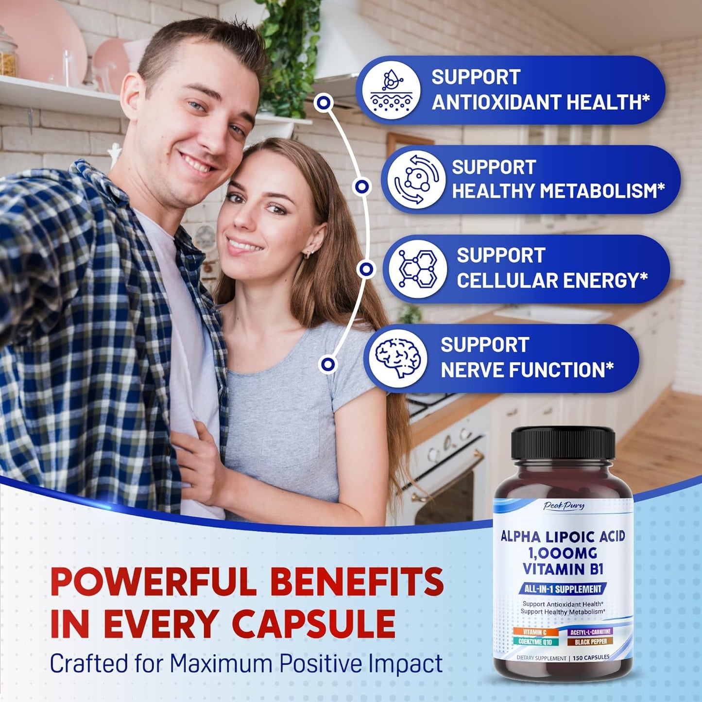 Alpha Lipoic Acid with Vitamin B1 - Supports Antioxidant Health & Healthy Metabolism - Includes Vitamin C, Acetyl-L-Carnitine, CoQ10 - Made in The USA- 150 Capsules