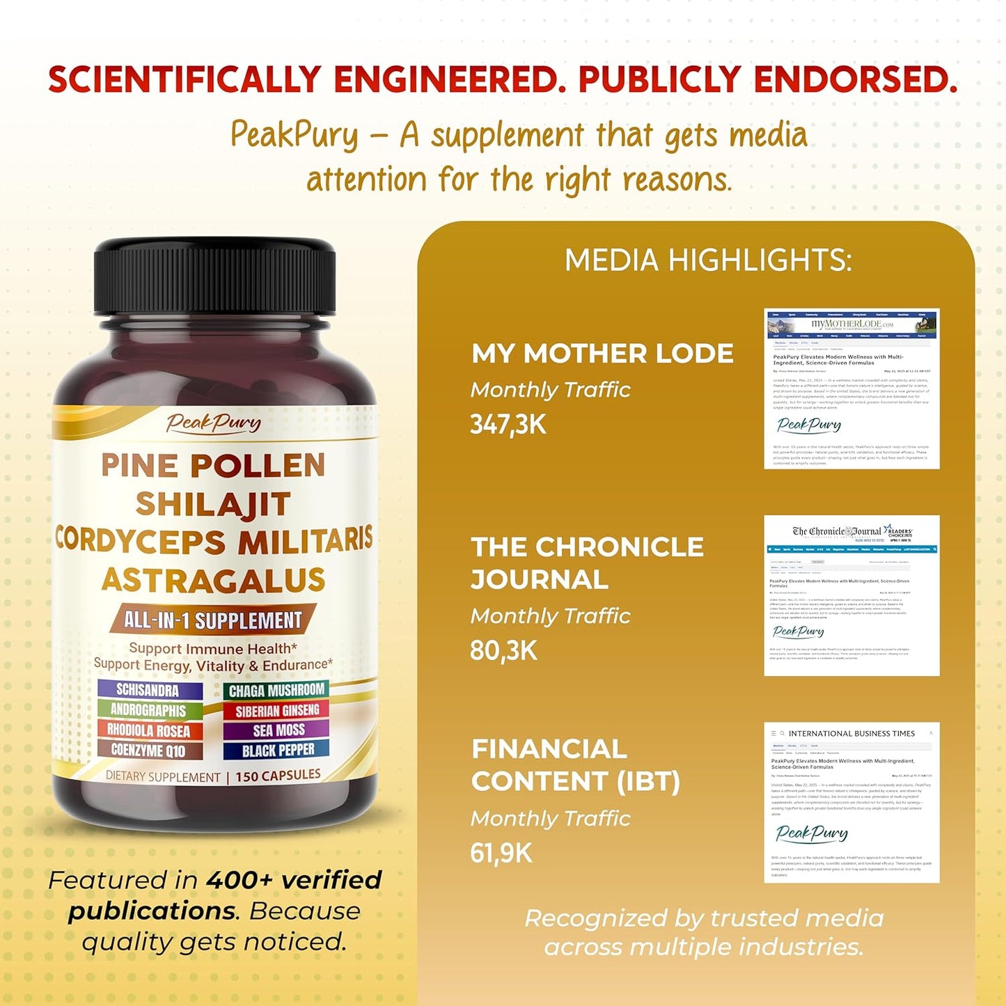Premium All-in-1 Pine Pollen, Shilajit, Cordyceps & Astragalus – Supports Immune Health, Energy & Natural Endurance – Made in The USA – 150 Capsules
