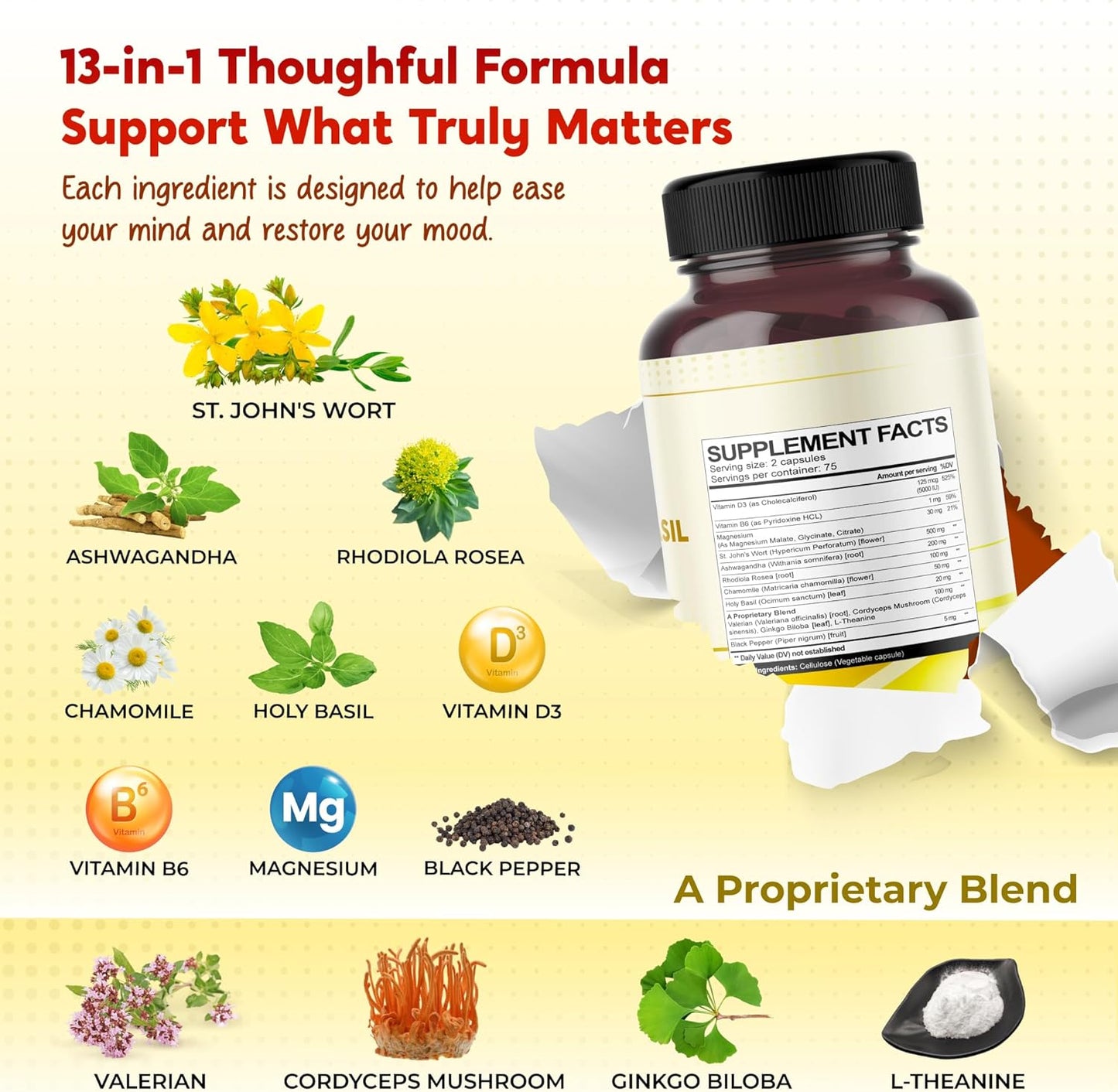 St. John's Wort Ashwagandha Rhodiola Rosea Chamomile - Made in USA