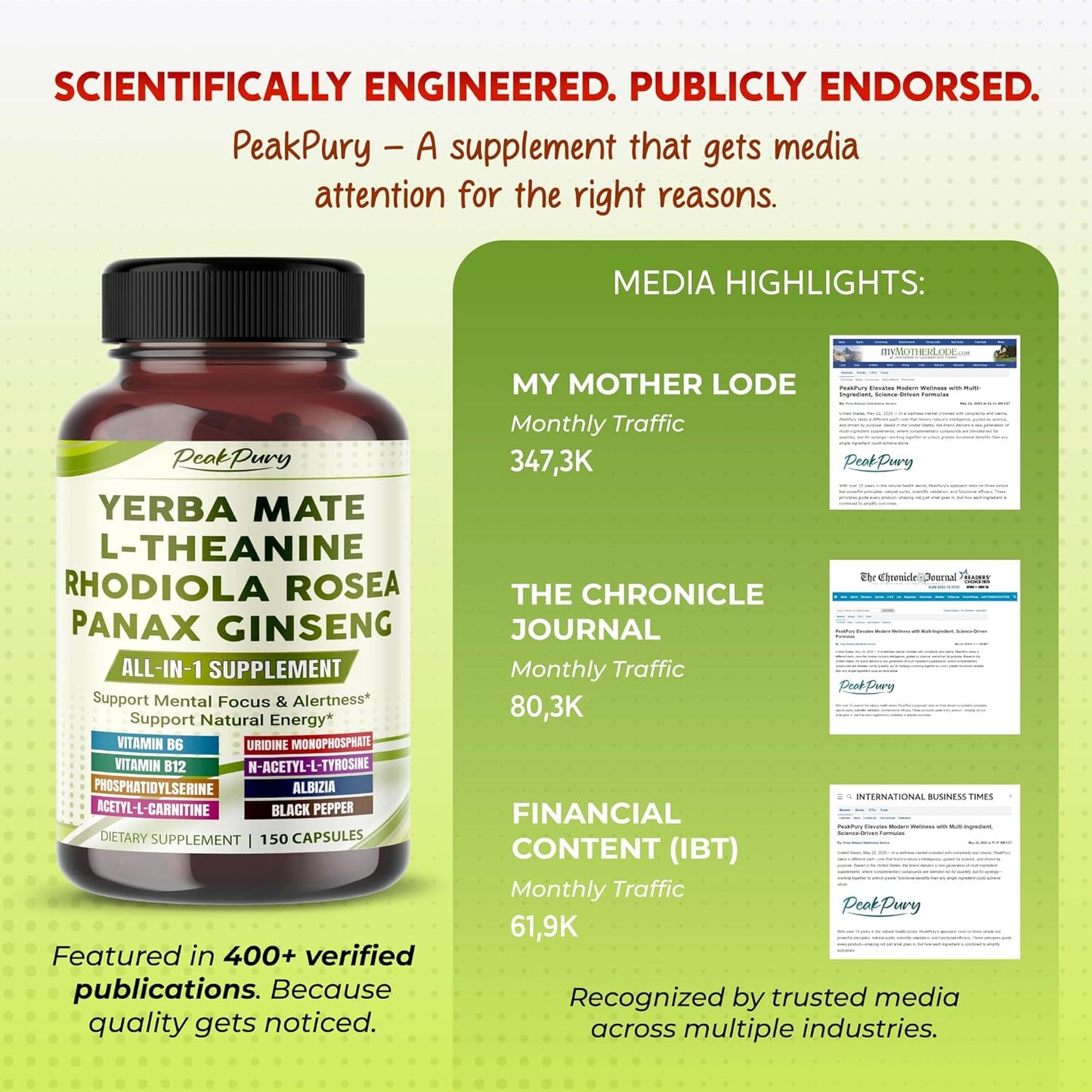 Ultra All-in-1 Yerba Mate, L-Theanine, Rhodiola & Panax Ginseng – Supports Mental Focus & Natural Energy – Made in The USA – 150 Capsules