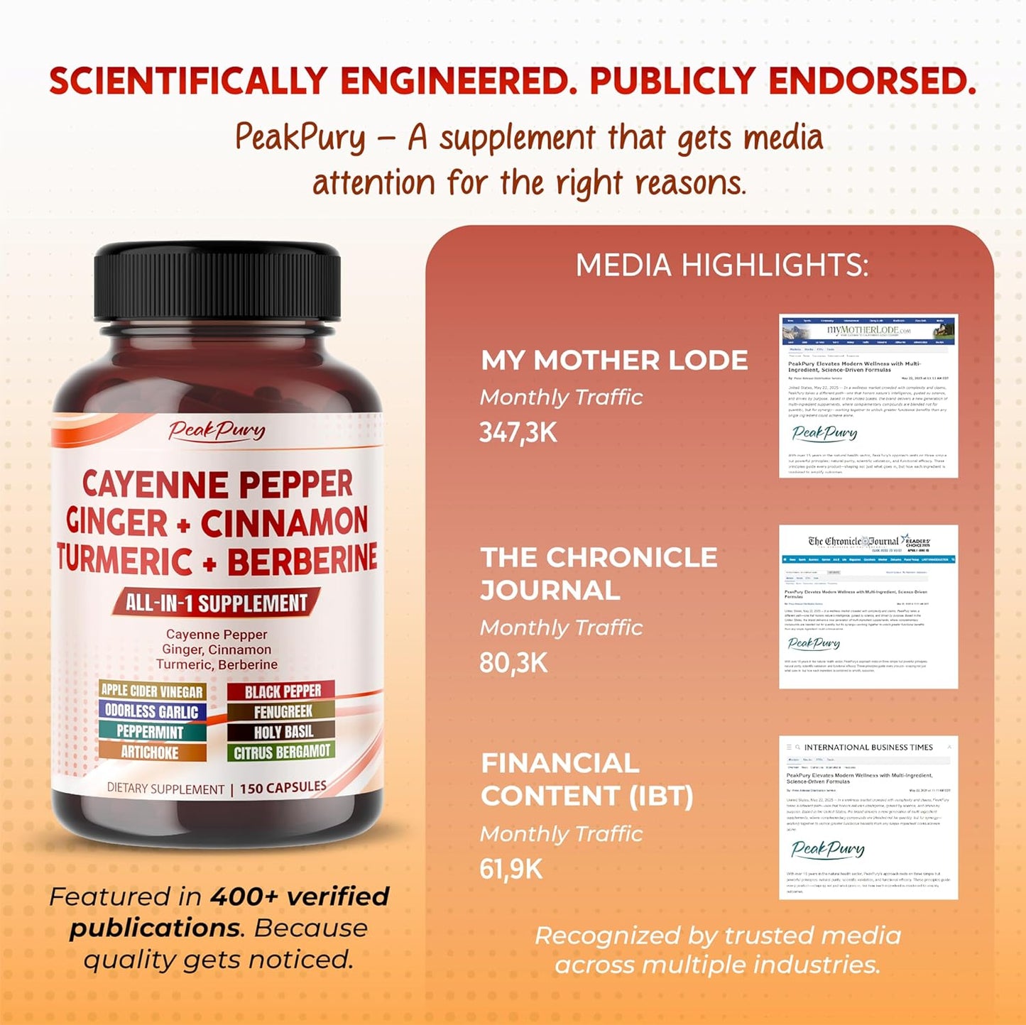 Cayenne Pepper Ginger Turmeric Berberine - Digestion, Gut Heath Support - Made in USA