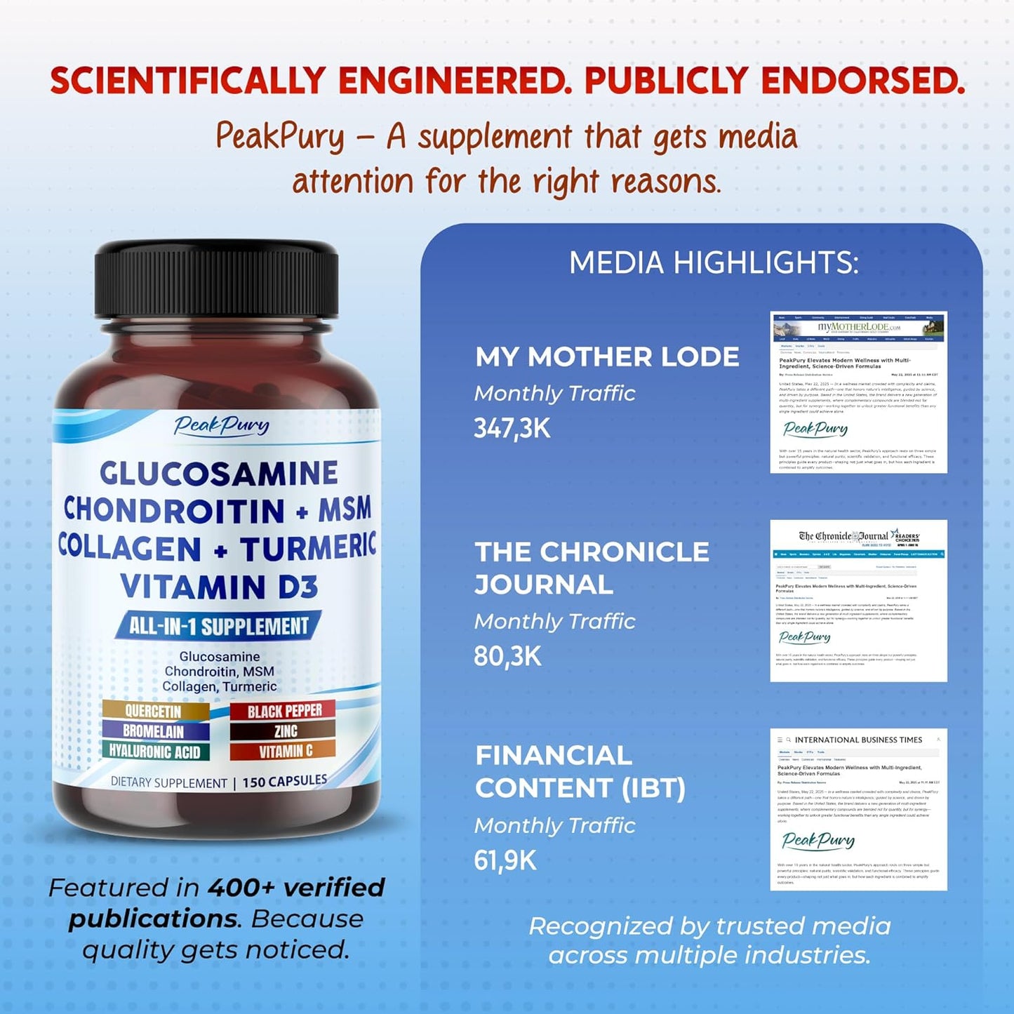 Glucosamine Chondroitin MSM Collagen Turmeric - Joint Health Support- Made in USA