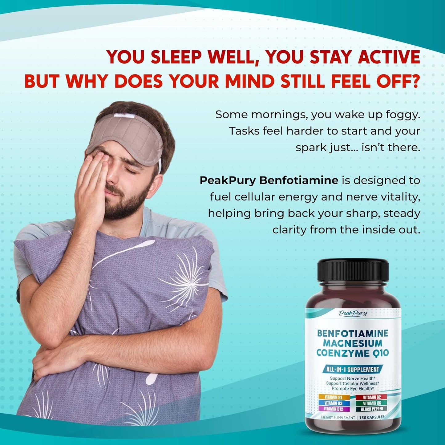 Benfotiamine with Magnesium & Coenzyme Q10 - Supports Nerve Health, Cellular Wellness & Eye Health - Made in The USA- 150 Capsules