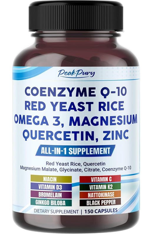 Coenzyme Q-10 Red Yeast Rice Quercetin Magnesium Malate, Glycinate, Citrate - Made in USA
