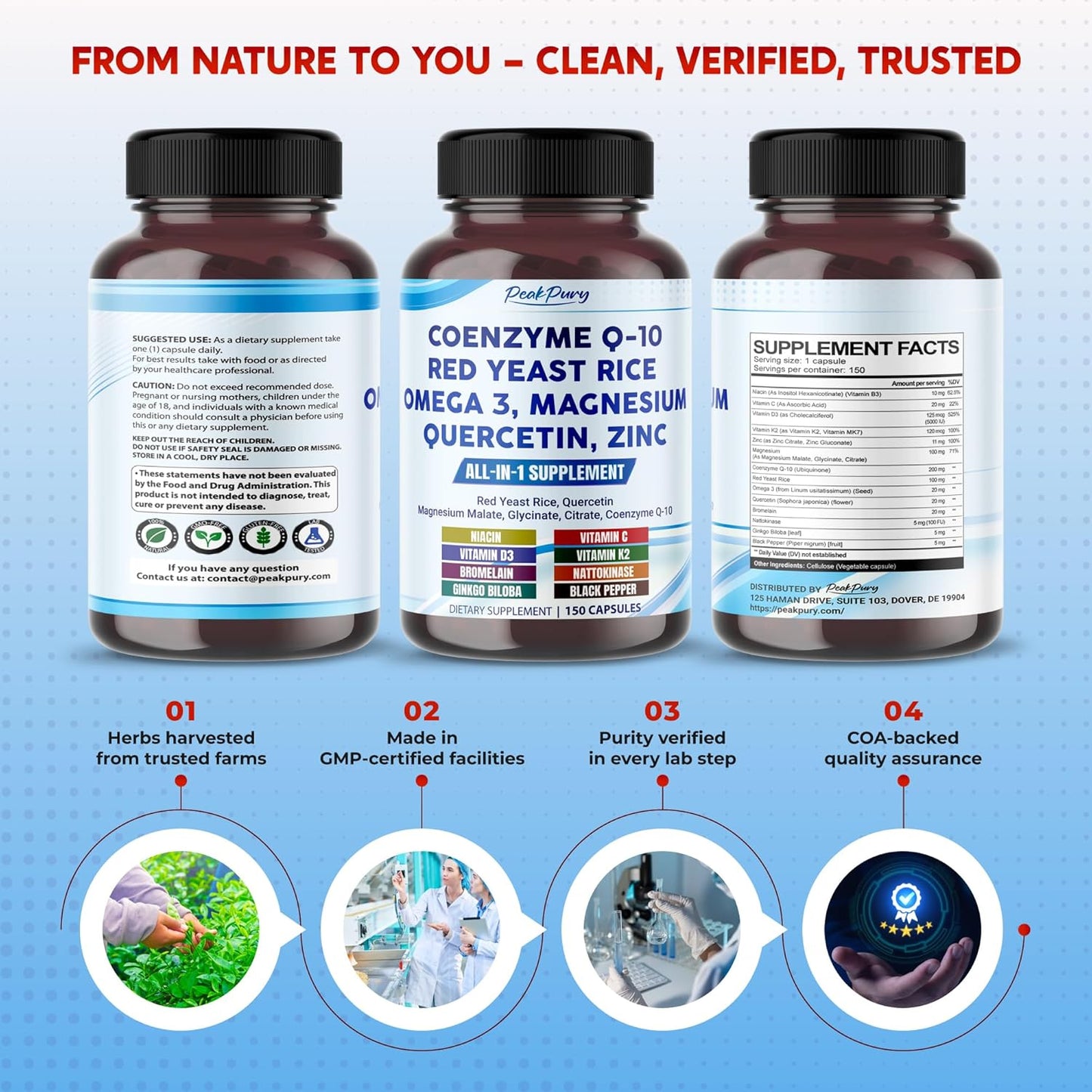 Coenzyme Q-10 Red Yeast Rice Quercetin Magnesium Malate, Glycinate, Citrate - Made in USA