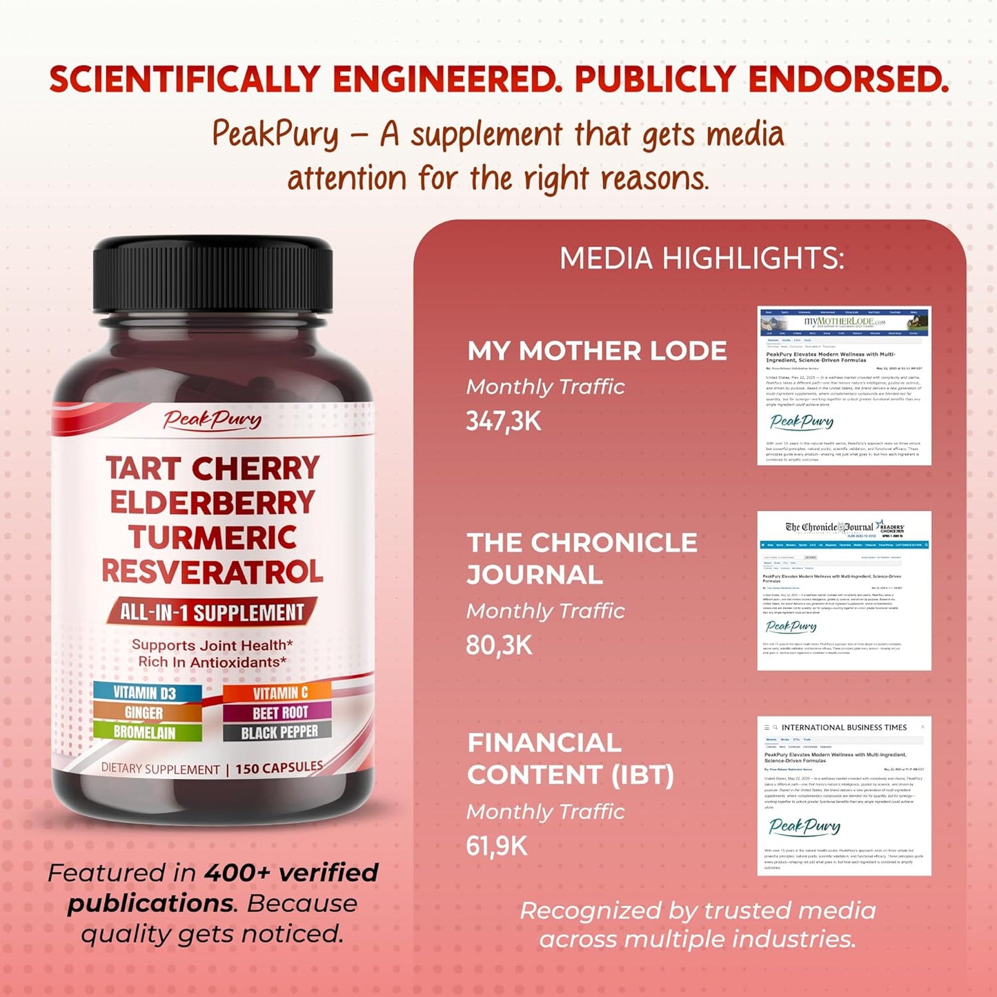 Tart Cherry Elderberry Turmeric Resveratrol - Rich in Antioxidants, Support Joint Health - Made in The USA