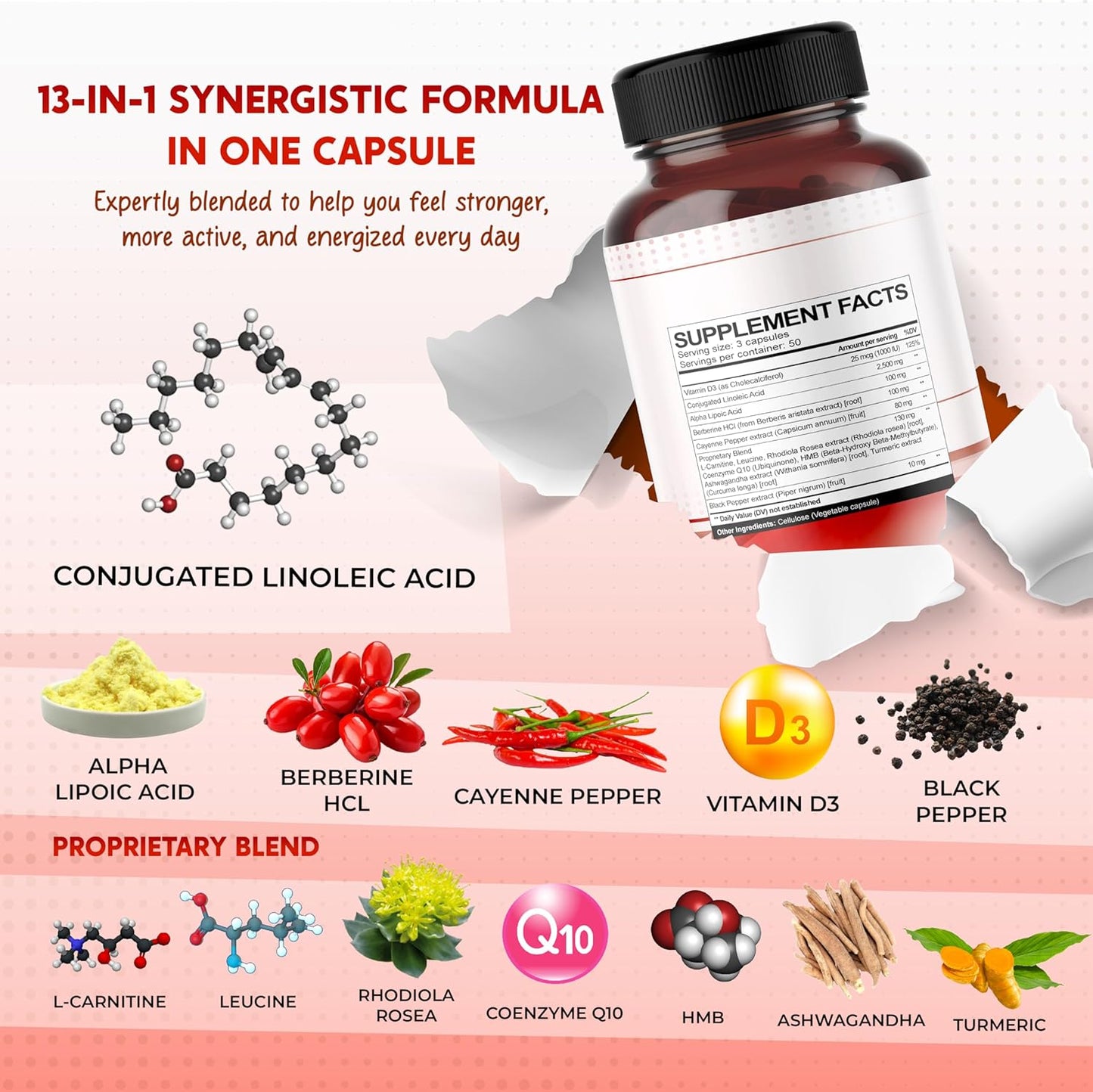 Premium All-in-1 CLA, Alpha Lipoic Acid, Berberine & Cayenne – Supports Metabolism & Lean Muscle Maintenance – Made in The USA – 150 Capsules