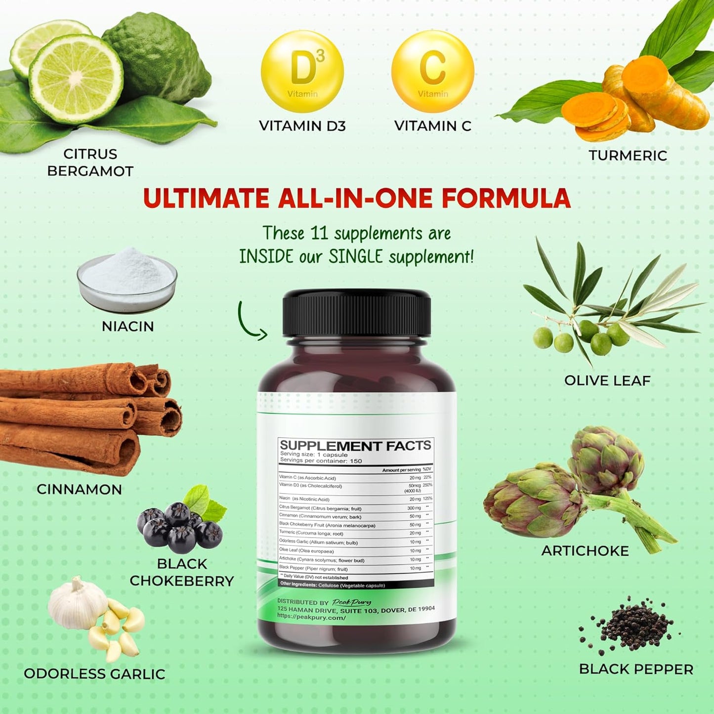 Citrus Bergamot Cinnamon Black Chokeberry Turmeric - Overall Wellness Support - Made in USA
