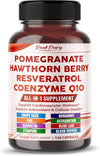 Ultra Pomegranate, Hawthorn, Resveratrol & CoQ10 – All-in-1 Supplement for Heart Wellness, Antioxidant & Cellular Support – Made in The USA – 150 Capsules