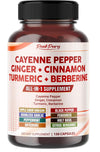 Cayenne Pepper Ginger Turmeric Berberine - Digestion, Gut Heath Support - Made in USA