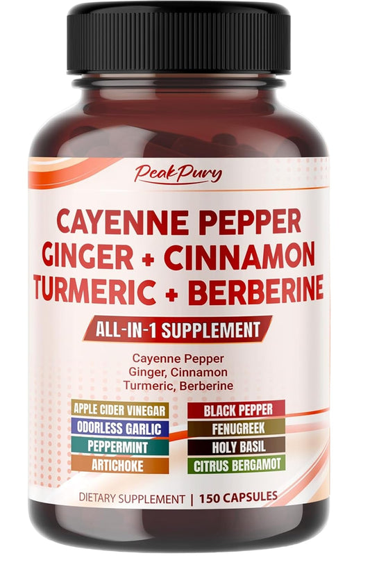 Cayenne Pepper Ginger Turmeric Berberine - Digestion, Gut Heath Support - Made in USA